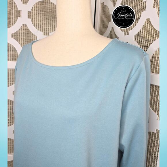 Ann Taylor Factory Blue Scoop Neck 3/4 Bell Sleeve Pullover Top Size XL - Picture 2 of 9